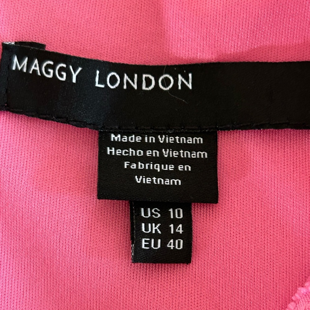 Pink Polka Dot Dress Maggy London Size 10 Knee Length Coquette Faux Wrap - Picture 6 of 8